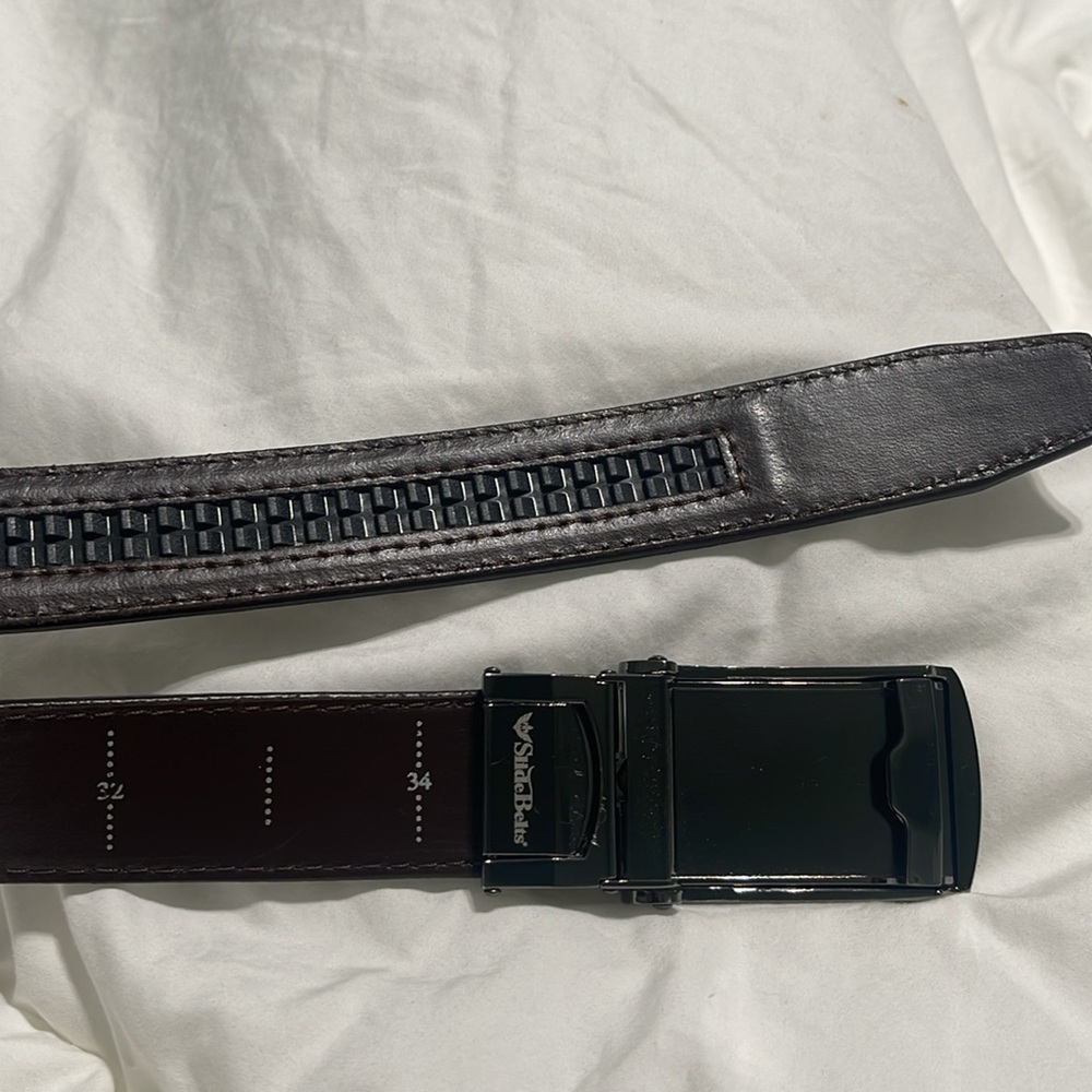 SlideBelts Men's Genuine Leather Brown Belt with Gunmetal  Buckle Adjustable 34 - Picture 10 of 15